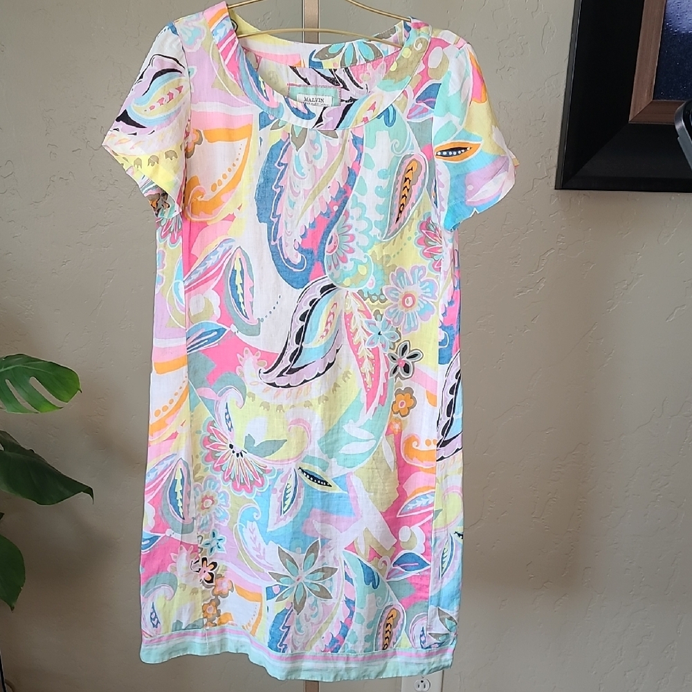 Malvin Hamburg-Germany I Love Linen‎ Pastel Paisley 100% Linen Dress Size…